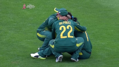 #WWC17 Semi-final 1: ENG v SA: The South African team huddle together after the loss