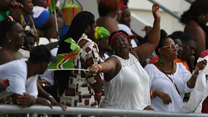 Fans have a good time at the Sir Viv Richards Stadium in Antigua during a Test match
