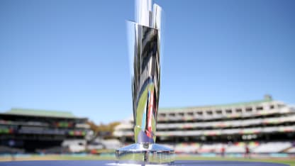 ICC Women's T20 World Cup Trophy during the ICC Women's T20 World Cup group A match between New Zealand and Bangladesh at Newlands Stadium on February 17, 2023 in Cape Town, South Africa.