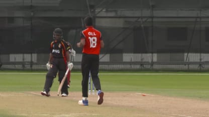 Akash Gill bowls out PNG's Heagi Toua for 9