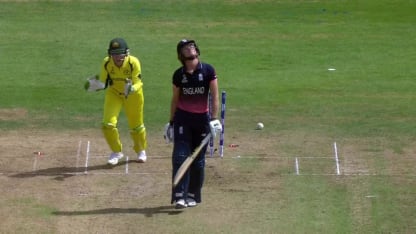 WICKET: Sarah Taylor has her stumps broken by Kristen Beams