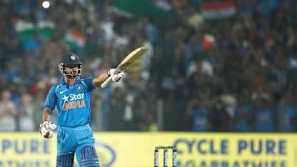 Kedar Jadhav celebrates his century against England in Pune