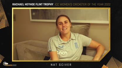 England's Nat Sciver accepts Rachael Heyhoe Flint Trophy for ICC Women’s Cricketer of the Year 2022