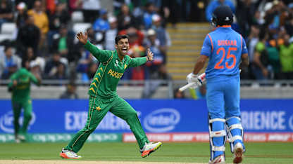 Shadab Khan provided the first breakthrough for Pakistan with the dismissal of Shikhar Dhawan