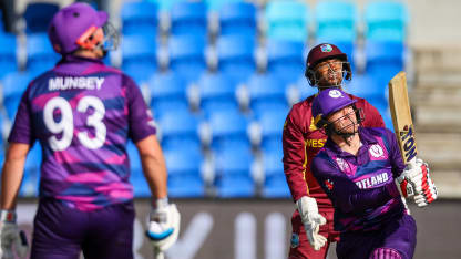Six: Richie Berrington launches into the stands for Scotland