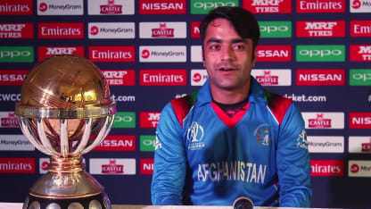 Afghanistan captain Rashid Khan speaks before the ICC Cricket World Cup Qualifier