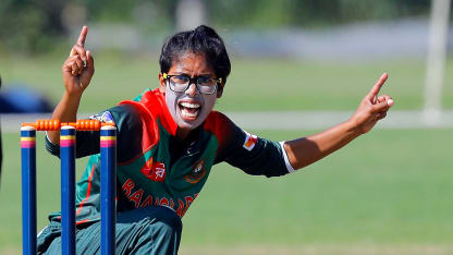 Match 7: Bangladesh Bowler Fahima Khatun appeals for a LBW, Netherlands Women v Bangladesh Women, Group B, ICC Women's World Twenty20 Qualifier at Utrecht, 8th July 2018.