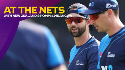At the nets with New Zealand batter Devon Conway and Pommie Mbangwa | CWC23
