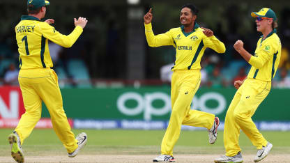 Tanveer Sangha takes the wicket of Yashasvi Jaiswal at U19 CWC
