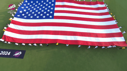 The star-spangled banner plays ahead of the USA-Canada Men's T20 World Cup clash