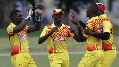 Uganda players celebrates after getting a breakthrough