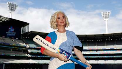 Singer Katy Perry poses during the 2020 ICC Women's T20 World Cup Media Opportunity at Melbourne Cricket Ground on March 07, 2020 in Melbourne, Australia.