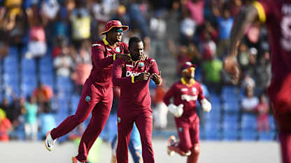 Kesrick Williams was expensive, but picked up the key wicket of Virat Kohli and finished with figures of 2 for 42