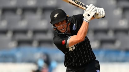 Will Young clubs a six back over the bowlers head for New Zealand | CWC23