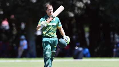 Raynard van Tonder of South Africa celebrates his century