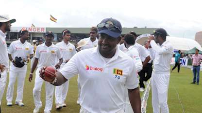 Rangana Herath celebrates the Test win
