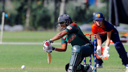 Match 7: Bangladesh Batsman Shamima Sultana plays a shot, Netherlands Women v Bangladesh Women, Group B, ICC Women's World Twenty20 Qualifier at Utrecht, 8th July 2018.