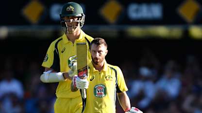 Matthew Wade celebrates his ODI century against Pakistan in Brisbane