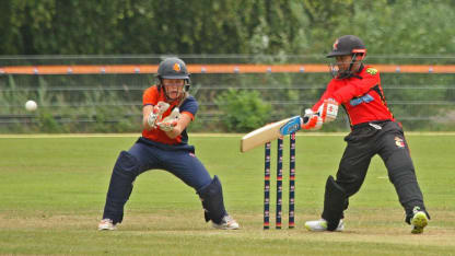 Brenda John cuts square, NL v PNG, VRA, 10 July 2018.