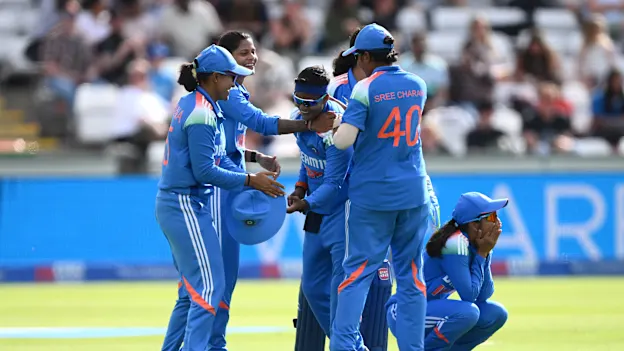 India players celebrate a wicket