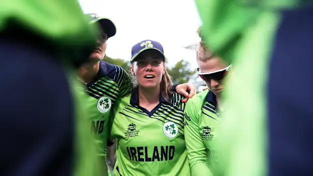 Laura Delany of Ireland looks on from the huddle during the ICC Women's T20 World Cup group B match between Pakistan and Ireland at Newlands Stadium on February 15, 2023 in Cape Town, South Africa.