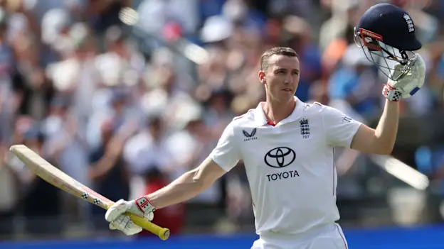 Harry Brook after his century against India at Edgbaston 