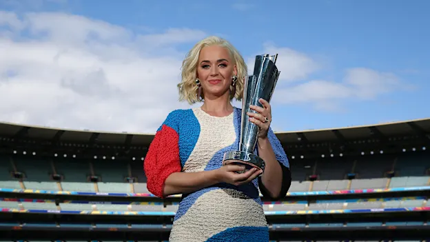 Singer Katy Perry poses during the 2020 ICC Women's T20 World Cup Media Opportunity at Melbourne Cricket Ground on March 07, 2020 in Melbourne, Australia.