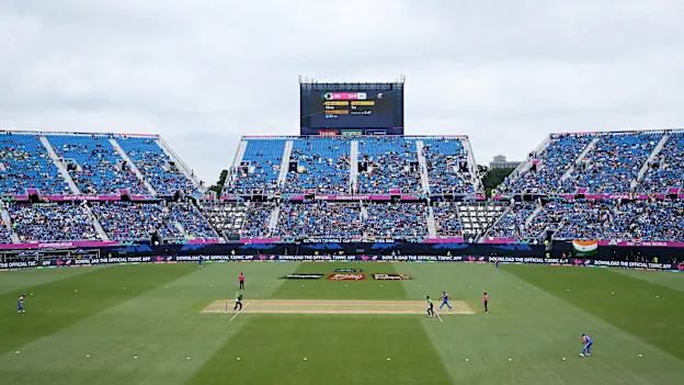 General view of play during the ICC Men's T20 Cricket World Cup West Indies & USA 2024 match between India and Ireland at Nassau County International Cricket Stadium on June 05, 2024 in New York, New York.