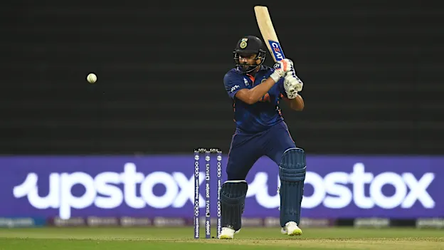 Rohit Sharma of India plays a shot during the ICC Men's T20 World Cup match between India and Afghanistan