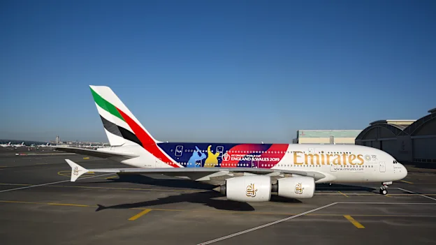 ICC Men’s Cricket World Cup 2019 decal on the Emirates A380
