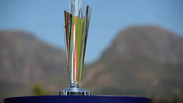 Detailed view of the ICC Women's T20 World Cup Trophy during the ICC Women's T20 World Cup group B match between West Indies and England at Boland Park on February 11, 2023 in Paarl, South Africa.