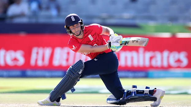 Nat Sciver-Brunt of England plays a shot during the ICC Women's T20 World Cup group B match between England and Pakistan at Newlands Stadium on February 21, 2023 in Cape Town, South Africa.