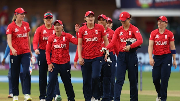 Players of England look on following the ICC Women's T20 World Cup group B match between England and India at St George's Park on February 18, 2023 in Gqeberha, South Africa.