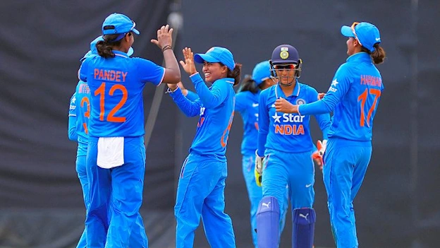 Ekta Bisht celebrates a wicket with the Indian team