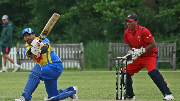 Usman Arif pulls for a boundary for Sweden during their match v Austria
