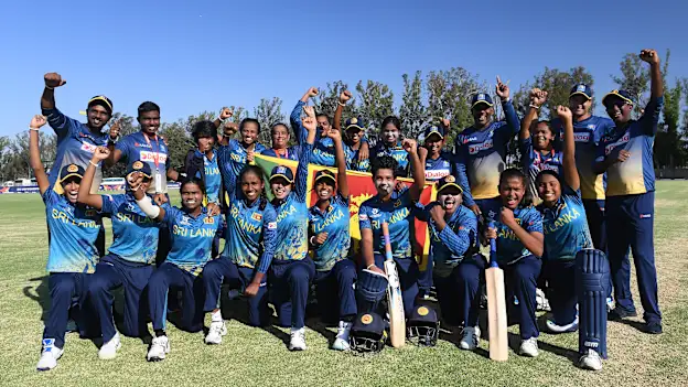 Players of Sri Lanka pose for a team picture following the ICC Women's U19 T20 World Cup 2023 match between Sri Lanka and USA at Willowmoore Park B Field on January 14, 2023 in Benoni, South Africa.