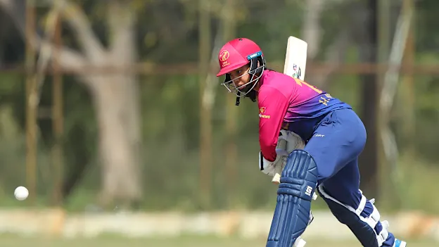 Al Maseera of United Arab Emirates bats during the ICC Women's Emerging Nations Trophy 2025 match between Thailand and United Arab Emirates at Terdthai Cricket Ground on November 28, 2025 in Bangkok, Thailand.
