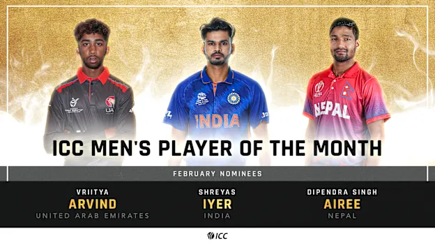 The three ICC Men's Player of the Month nominees for February 2022