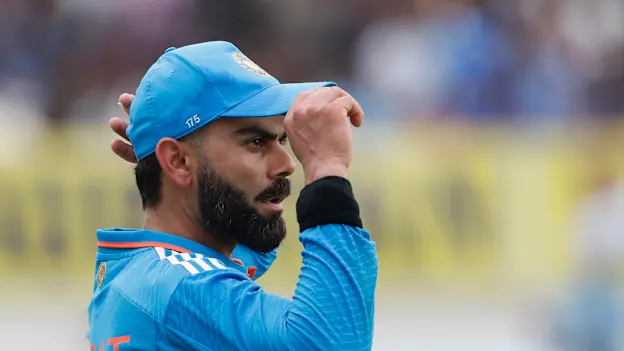 Virat Kohli of India seen during game three of the One Day International series between India and Australia at Saurashtra Cricket Association Stadium on September 27, 2023 in Rajkot, India.