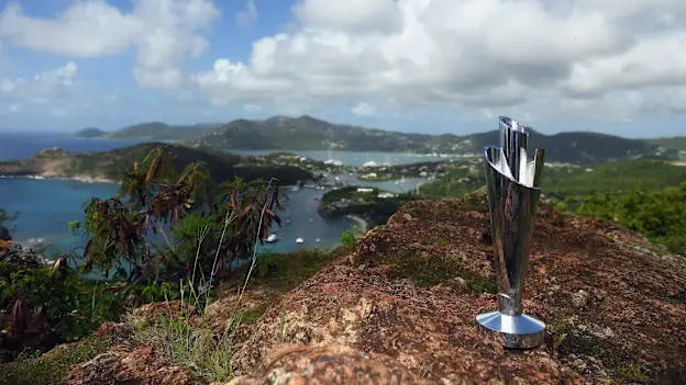 Detailed view of the trophy during the Winning Captain's Photocall - ICC Women's World T20 2018 at Shirley Heights Lookout on November 25, 2018 in Antigua, Antigua and Barbuda.