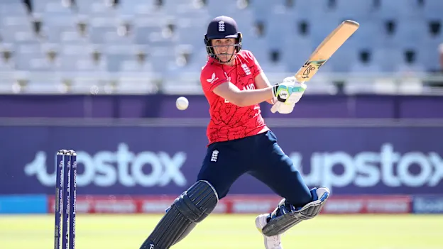 Nat Sciver-Brunt of England plays a shot during the ICC Women's T20 World Cup group B match between England and Pakistan at Newlands Stadium on February 21, 2023 in Cape Town, South Africa.