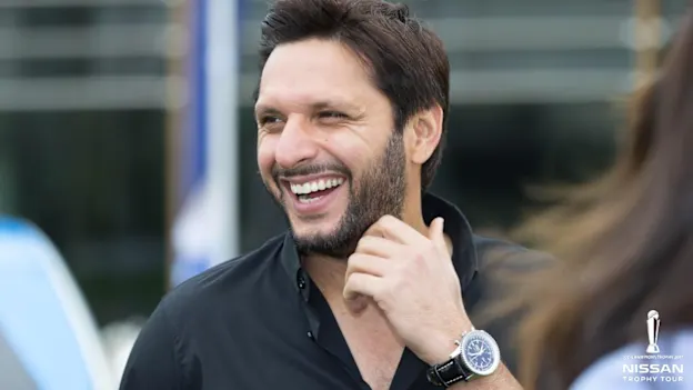 Shahid Afridi gets ready to unveil the ICC Champions Trophy