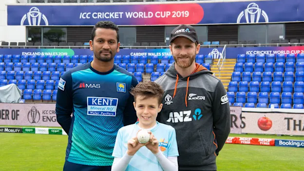Harry Topping-Morris presented the official match ball to Dimuth Karunaratne and Kane Williamson