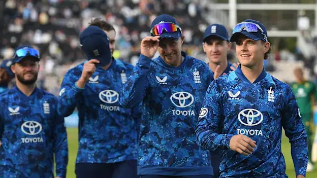 England players walk back after record win