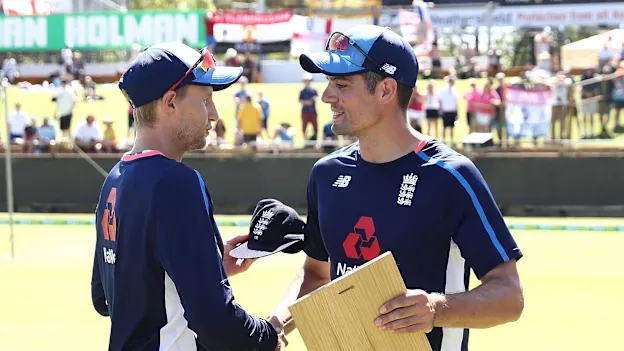 Joe Root presented Alastair Cook with his 150th Test cap ahead of the third Test of the 2017-18 Ashes in Perth