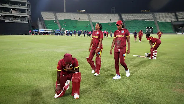 West Indies players react after they fail to qualify for ICC Women's Cricket World Cup 2025 b