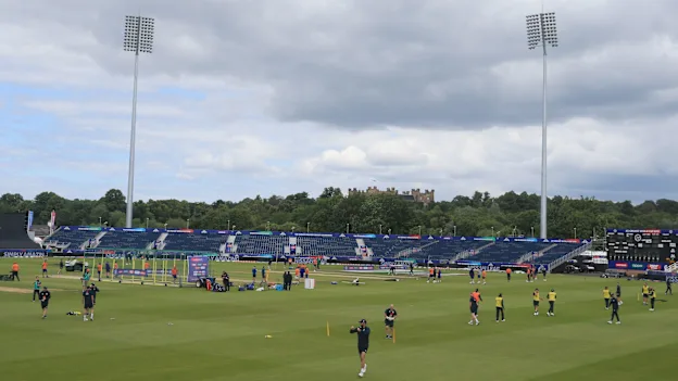England's squad gather during a training session at the Riverside Ground, in Chester-le-Street, northeast England, on July 2, 2019, ahead of their 2019 Cricket World Cup group stage match against New Zealand.