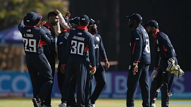 USA players celebrate after a wicket