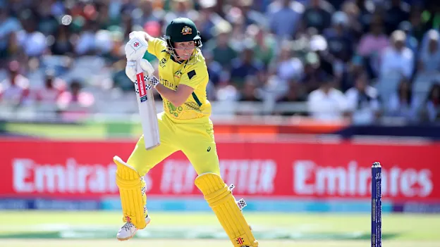 Beth Mooney of Australia plays a shot during the ICC Women's T20 World Cup Final match between Australia and South Africa at Newlands Stadium on February 26, 2023 in Cape Town, South Africa.