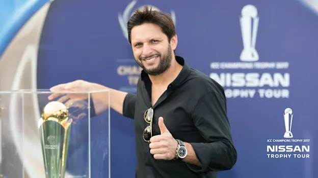 Shahid Afridi at ICC Champions Trophy 2017 Nissan Trophy Tour launch.